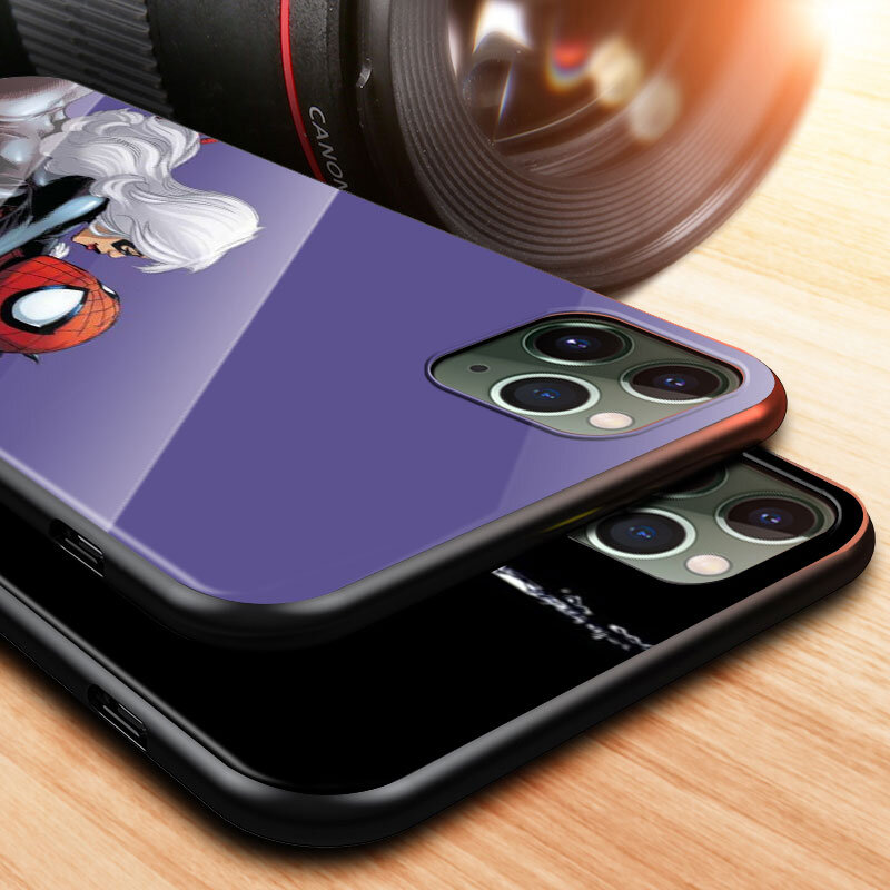 Coque de téléphone en verre trempé Marvel Spider Man, étui pour Apple iPhone 12 11 8 7 6 6S XS XR SE X 2020 Pro Max Mini Plus