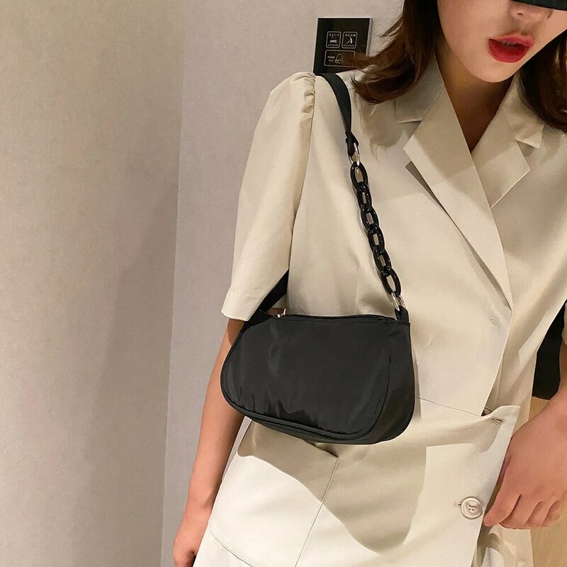 Fashion Women Nylon Small Handbags Casual Simple Daily Travel Underarm Shoulder Bags Female Solid Color Shoulder Handbags
