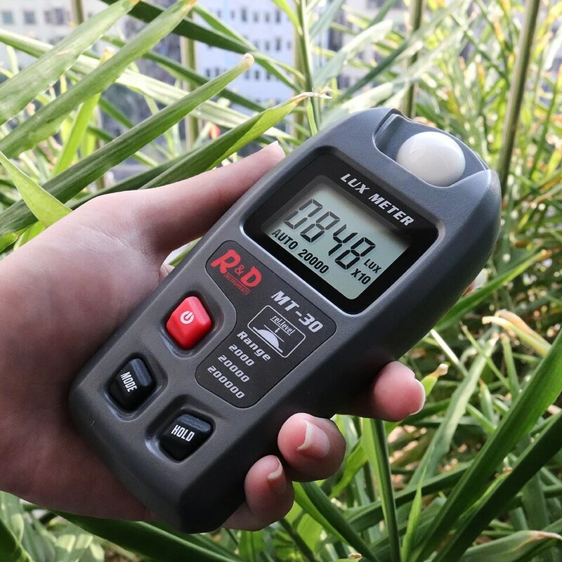 Medidor de luz de rango de 0 ~ 200,000lux de I + D MT30, iluminómetro de diseño de bolsillo, probador de fotómetro Lux/fc, prueba ambiental gris