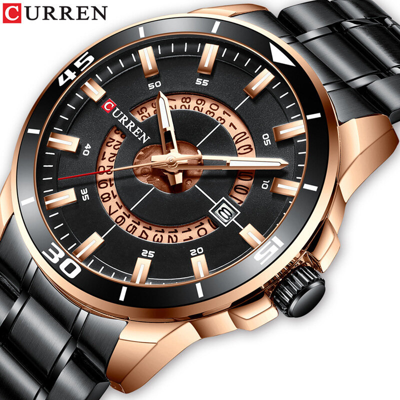 CURREN-Reloj de pulsera de acero inoxidable para hombre, cronógrafo de cuarzo, resistente al agua, luminoso, con calendario