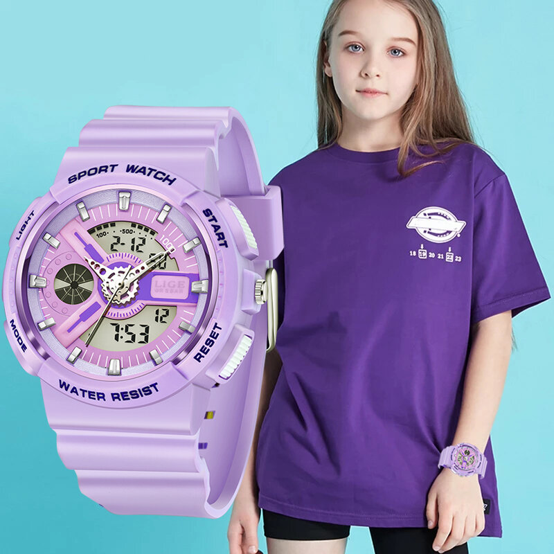 Lige 2021 relógio de pulso esportivo para crianças, led, à prova d'água 50m eletrônico, relógio cronômetro, crianças, meninos, meninas, digital