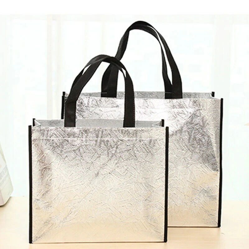 Bolsa feminina reutilizável de lona, bolsa para compras de grande capacidade, para viagem, com glitter a laser, bolsa ecológica de lona