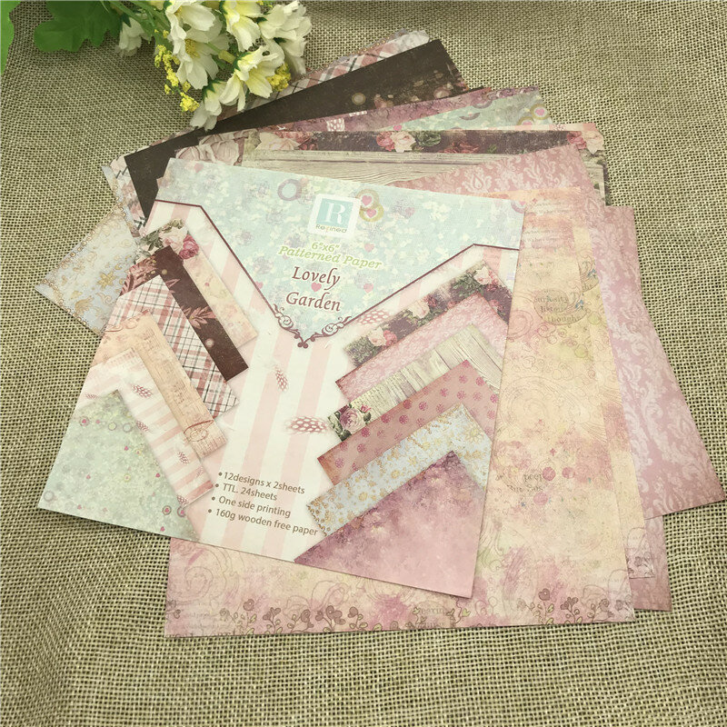 Paquete de papel de álbum de recortes creativo impreso, almohadilla de fondo artesanal hecha a mano, patrón encantador, 6 "x 6", 24 hojas