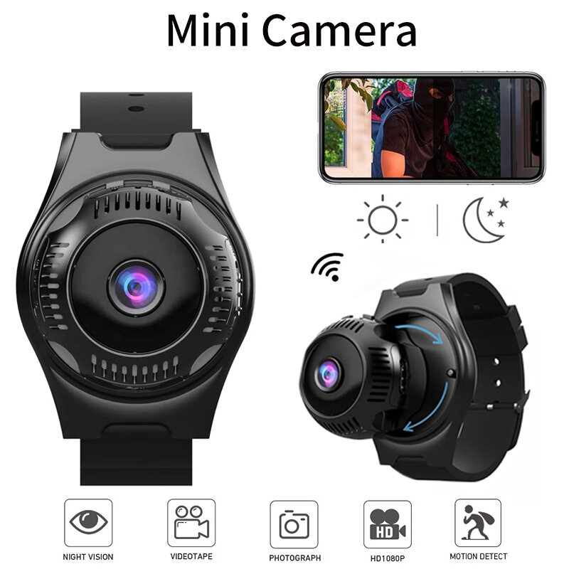 Mini cámara magnética para deportes, reloj ponible pequeño de acción HD, 1080P, impermeable, portátil, multifunción, grabadora de vídeo DVR