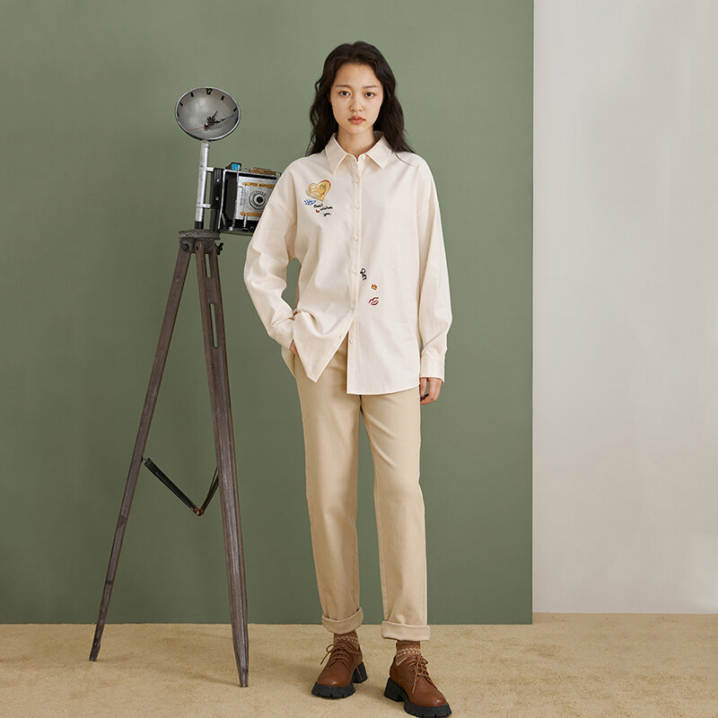 INMAN-Blusa holgada de algodón con manga larga para otoño e invierno, camisa con estampado Vintage de moda