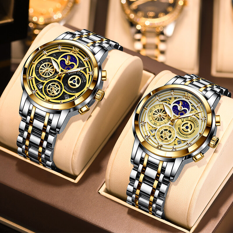 Relógio masculino de aço inoxidável, relógio de pulso impermeável esportivo de luxo com cronógrafo, quartz, novo, 2021