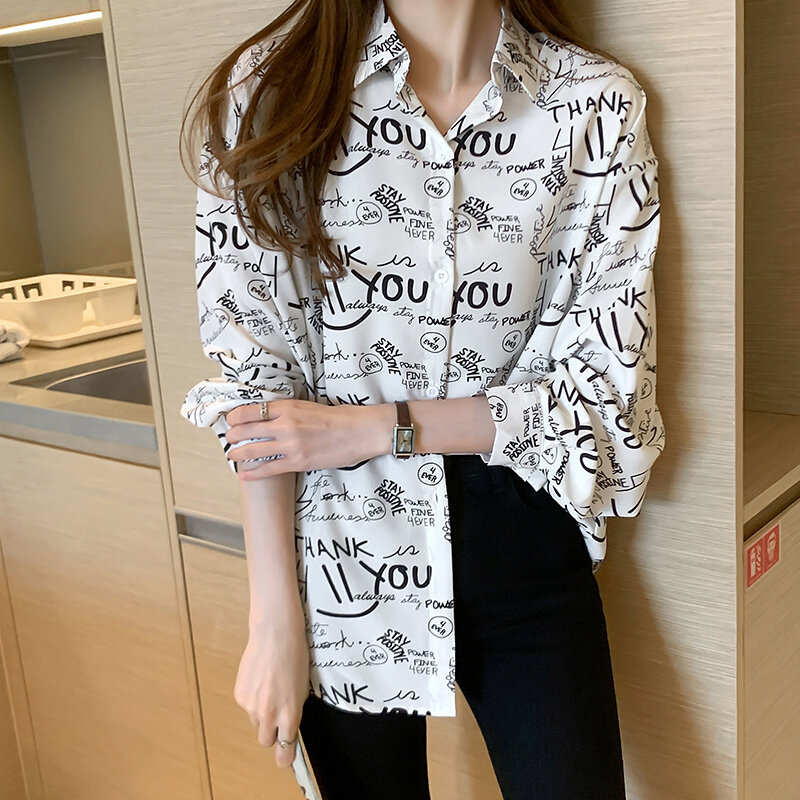 Blusa Retro De gran tamaño para Mujer, camisa De Moda con letras estampadas para novio, otoño e invierno, 2020
