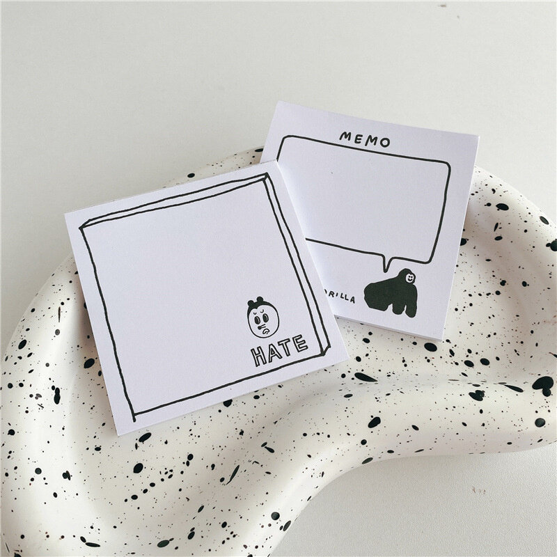 Bloc de notas de estilo Simple Ins coreano, caja divertida de dibujos animados en blanco y negro, Bloc de notas de diálogo Kawaii, papelería para oficina, papel para mensajes, 50 hojas