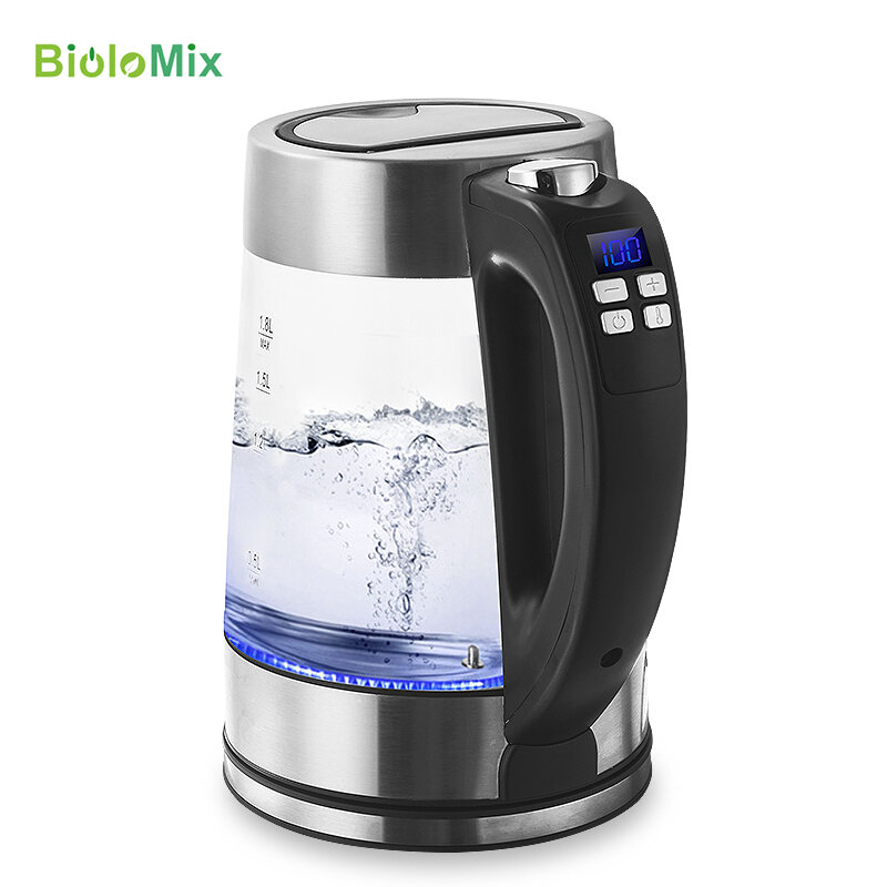 BioloMix 1.8L 블루 LED 빛 디지털 유리 주전자 온도 제어 및 유지 따뜻한 기능 2200W 차 커피 주전자 냄비