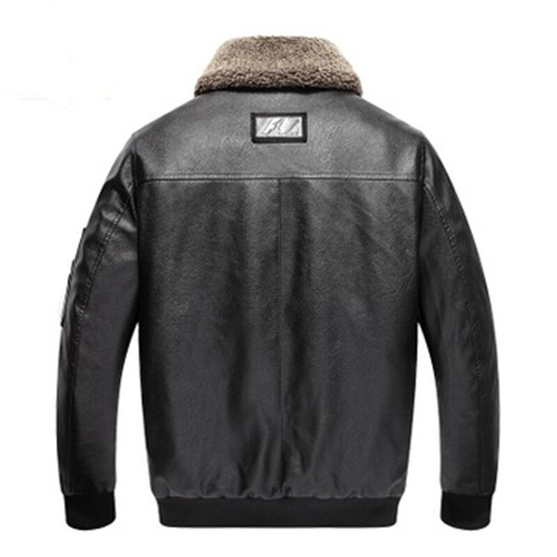 Men's Real Leather Jacket Fashion Slim Moto Bike Style Pilot Fur Coat Casual Wool Turn-Dowm Fur Collar Genuine Leather Jacket