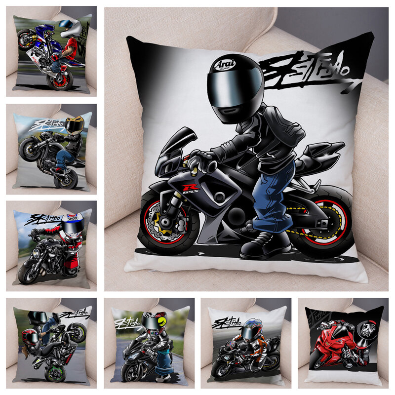 Fronha capa de almofada esportes extremos decoração dos desenhos animados da motocicleta macio colorido móvel bicicleta travesseiro para o sofá casa carro