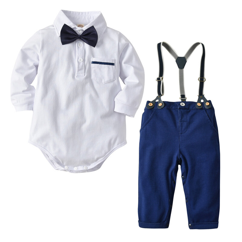 Menino roupas de bebê conjunto outono recém-nascido glentmen bodysuit com correias calças da criança meninos roupas infantis meninos festa terno