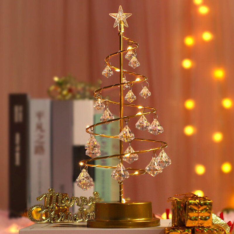 Lampu Kristal Natal LED Hadiah Natal Lampu Meja Pohon Kristal dengan Lampu Bertenaga Baterai untuk Pesta Liburan Pernikahan Dekorasi