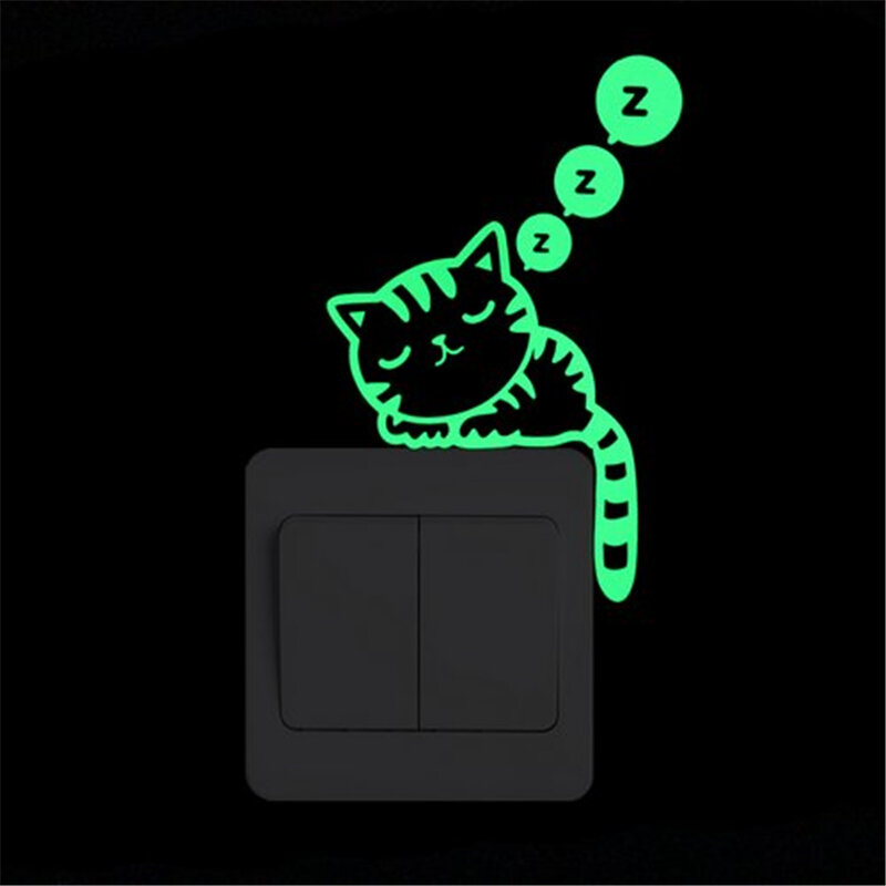 De dibujos animados pegatina de conmutador luminosa resplandor en el oscuro pegatinas de pared decoración niños habitación adhesivo de decoración, calcamonía gato de Luna estrella