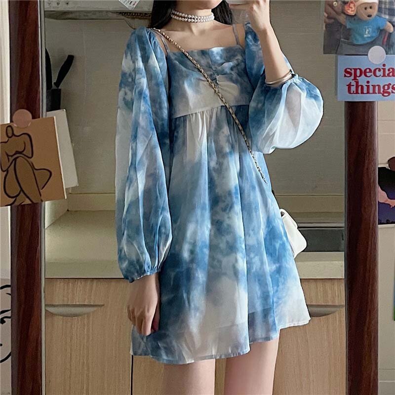 Korean Sling Mini Dress Women Summer 2021 New First Love One Word Collar Long Sleeve Short Skirt Dress Design Sense Dress Femme