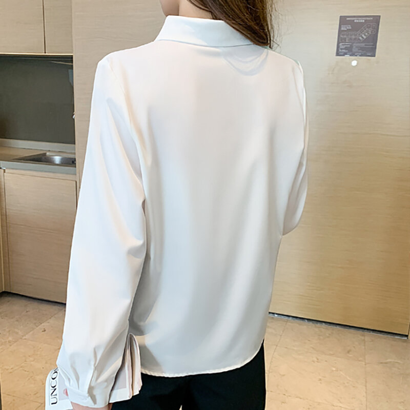 Blusa informal De gasa para Mujer, camisa De manga larga con cuello vuelto, Moda De otoño, 2022