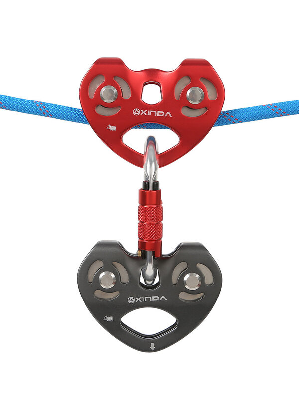 Xinda Mountaineer Klettern Pulley Outdoor Crossing Twin Räder Pulley Aluminium Tandem Doppel Pulley Mit Kugellager