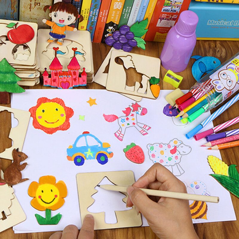 100 قطعة الطلاء الإبداعي مجموعات الالعاب ألعاب الأطفال تلوين الرسم مجلس الاطفال اللعب الحرفية الأطفال خلق التعليمية لعبة الرسم الخشبي