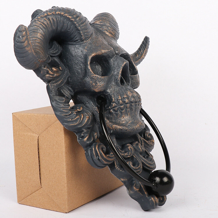 Porte-tête de mort en corne, anneau de porte suspendu, crâne de démon, robuste, style gothique