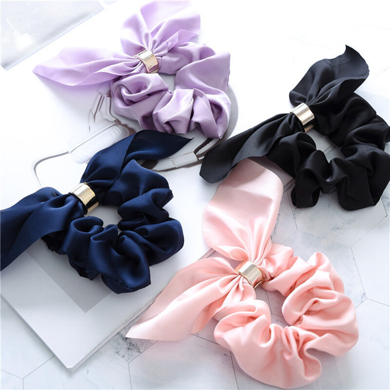 Chouchou à nœud d'oreille Floral pour femme et fille, corde élastique pour cheveux, bandeau pour queue de cheval, accessoires de coiffure