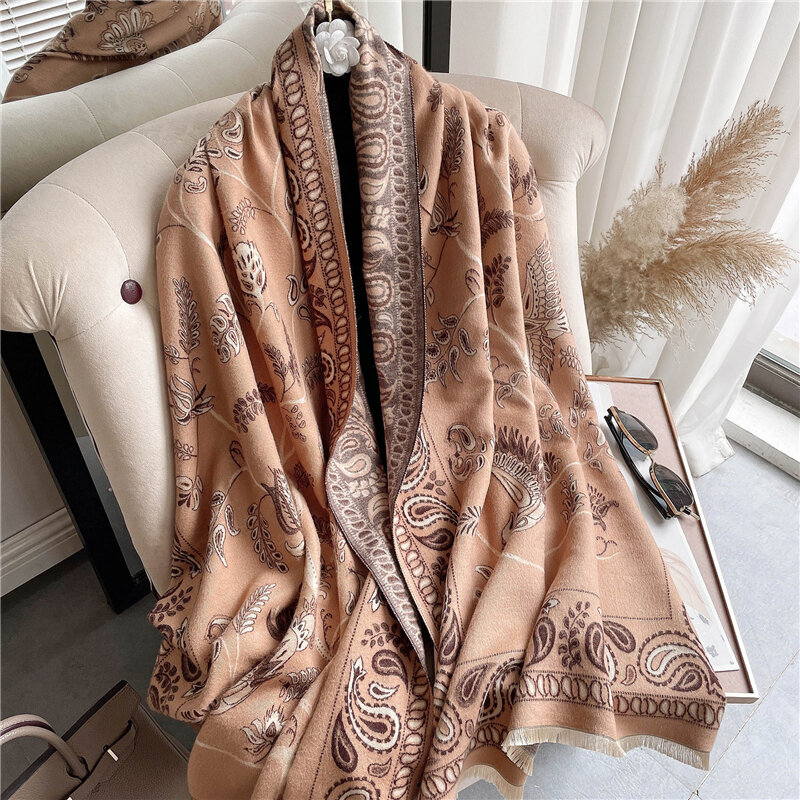 女性のカシミヤスカーフ,暖かく,ファッショナブルなプリントショール,厚い冬の毛布,新しいコレクション2021