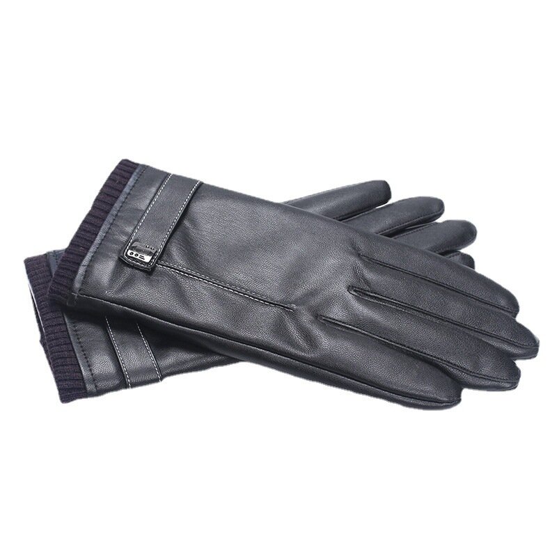 Кожаные перчатки для мужчин и женщин, теплые, с бархатной подкладкой, для вождения, с сенсорным экраном, для электромобиля, для осени и зимы