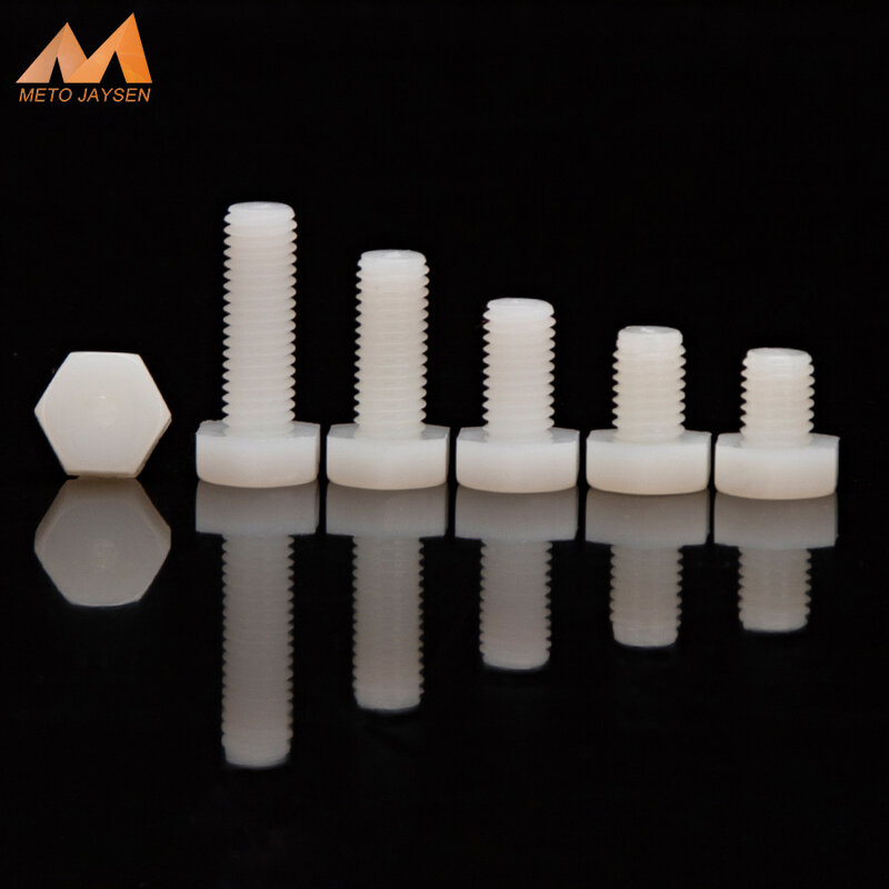 Tornillo hexagonal de nailon M10 M12, cabeza de plástico, pernos métricos, longitud blanca de 15mm-50mm