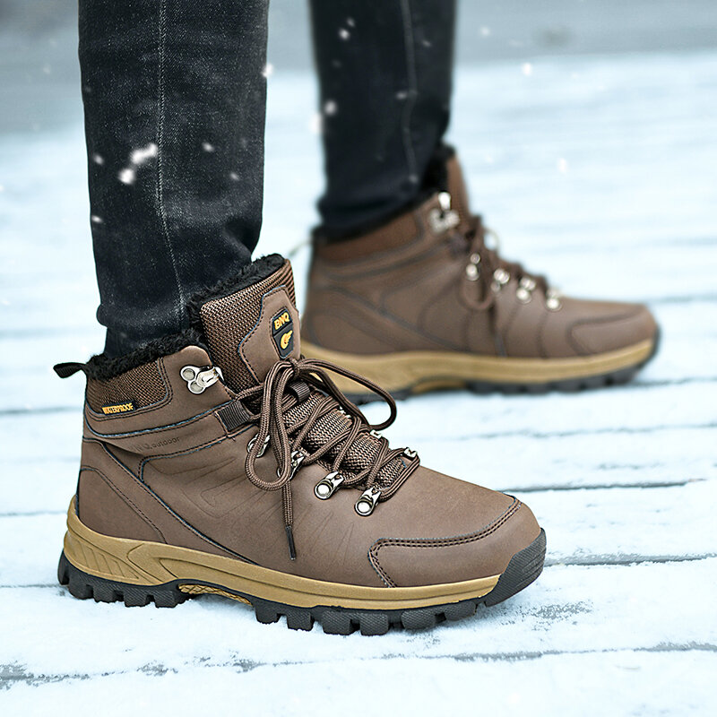 2021 inverno novos homens botas de moda à prova dwaterproof água couro alta superior botas casuais ao ar livre quente pelúcia não deslizamento caminhadas botas tamanho grande 47
