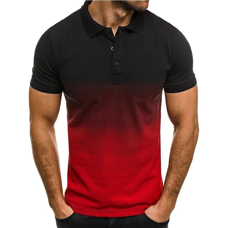 Men's Print Short Sleeve Polo Shirt Business Lapel Casual Slim Breathable Gradient Color 2021