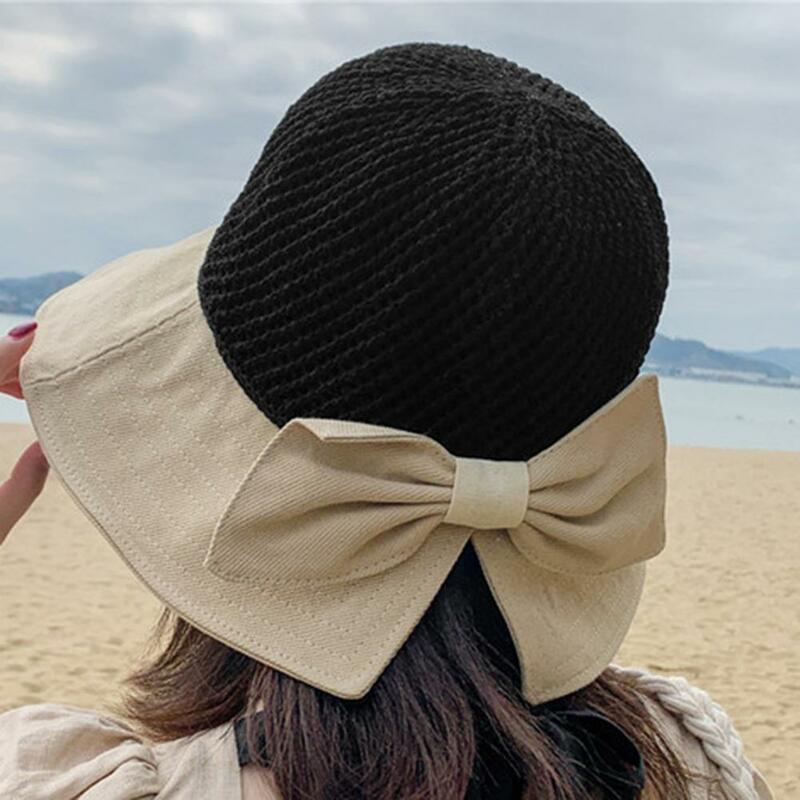 80%  Dropshipping!!Fisherman Hat Bow Tie Design Foldable Breathable Women Bucket Hats for Outdoor
