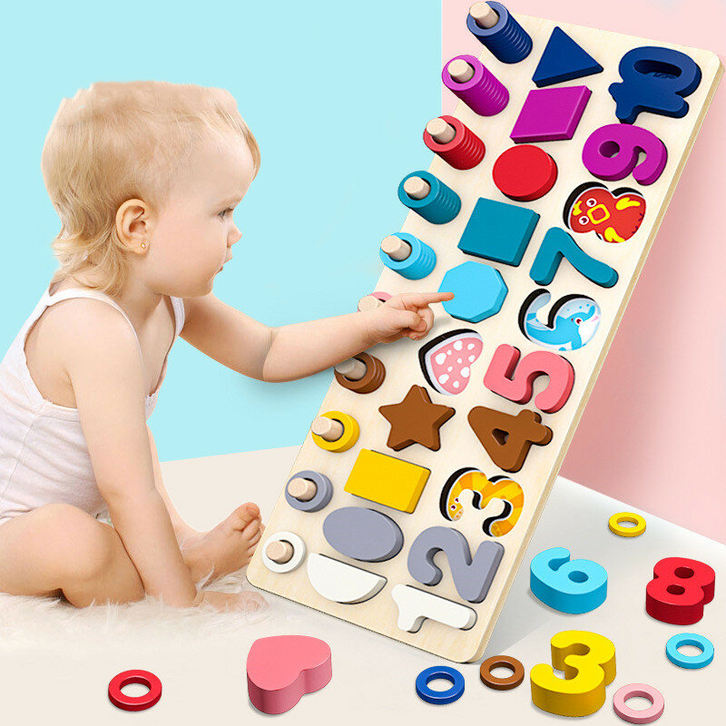 Drewniane zabawki edukacyjne Montessori dla dzieci dla dzieci wczesna nauka niemowlę kształt kolory pasują do pokładzie zabawki dla dzieci od 3 roku życia dla dzieci prezent dla dzieci
