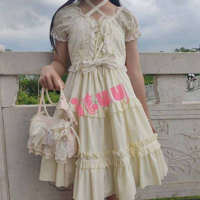 Lolita Sweet Girl JK uniforme Bowknot encaje perla bolsa de mensajero linda princesa gótica japonesa Kawaii bolso de hombro