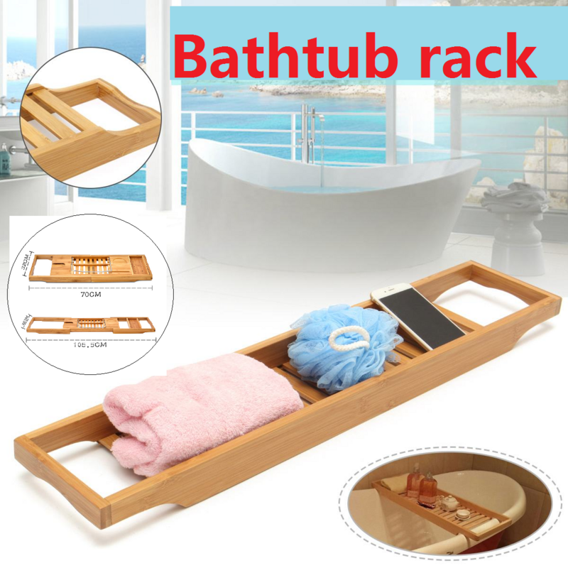 Bandeja de bambu extensível para banheiro, acessórios de armazenamento, prateleira ajustável para casa de banho, spa, bandeja de madeira