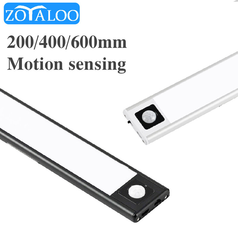 Iluminación LED USB para debajo de armarios, luces de aluminio recargables con Sensor de movimiento PIR, 3 modos, 20/40/60CM