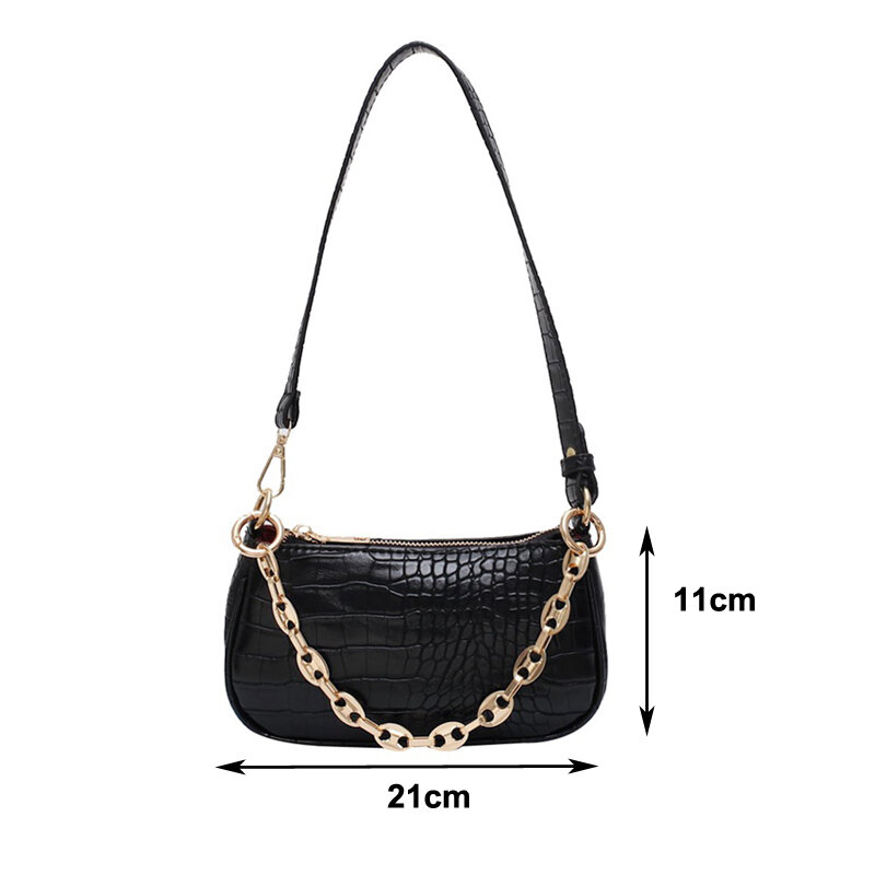 Fashion Baguette bags MINI Crocodile Pattern PU Leather Shoulder Bags For Women Chain Designer Luxury Handbag Female Travel tote