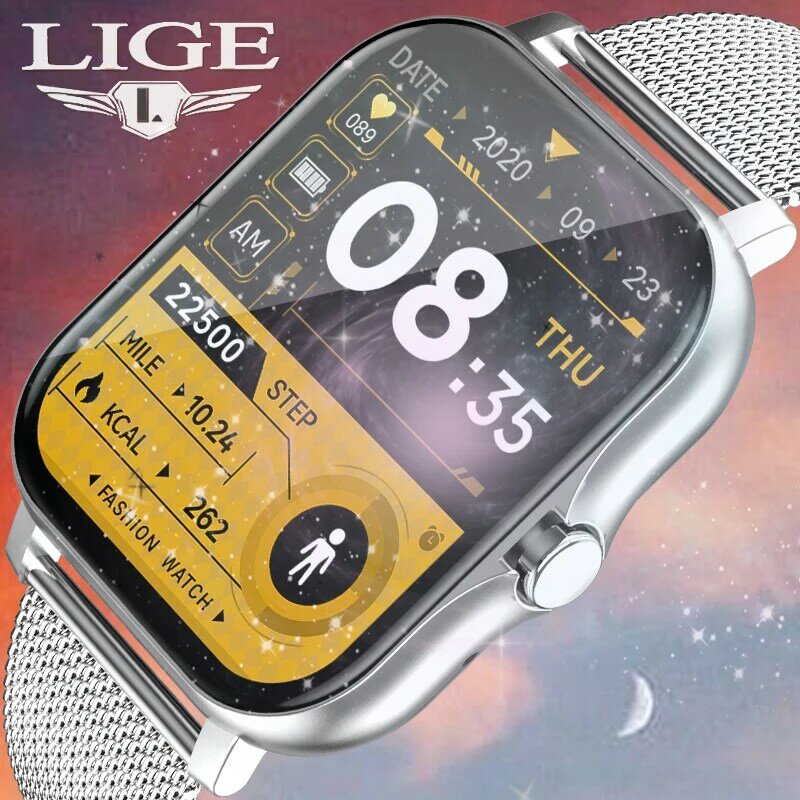 Lige-novo relógio inteligente masculino, bluetooth, lembrete de mensagens, à prova d'água, para ios e android, 2021