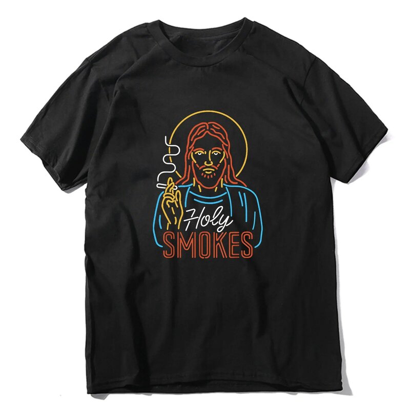 Engraçado unisex camiseta santo fuma engraçado jesus cristo seguidor deus homem confortável algodão camiseta harajuku topos