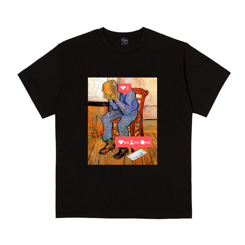 T-shirt Van Gogh en coton pour homme, haut ample et décontracté, esthétique, style rétro, à la mode, avec graphisme d'art imprimé, nouvelle collection