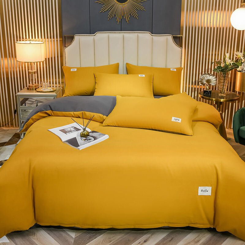 Cor sólida conjunto de cama super macio linho 220x240cm capa edredão lençóis e fronhas 4 pçs