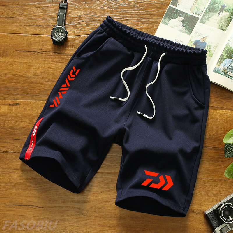 Daiwa Breathable Fishing Shorts for Men Multi-pocket Quick Dry Fishing Clothes Long Shorts Fishing Pants Elastic Waist Summer