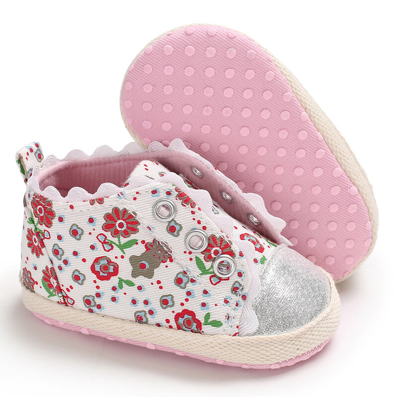 Musim Semi dan Musim Gugur Bayi Sepatu Anak Perempuan Katun Bunga Lembut Bagian Bawah Bunga Pertama Walkers Sepatu Bayi