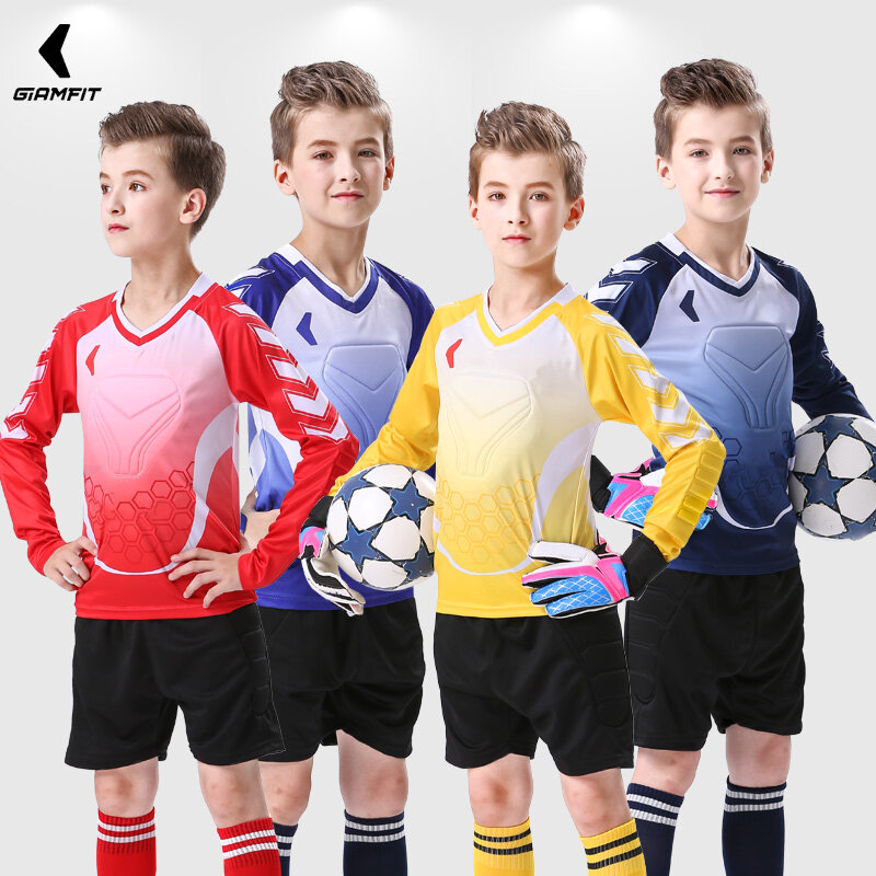 Взрослые и детские футболки для вратаря, Футбольная форма с длинным рукавом, униформа для мальчиков, тренировочная Футбольная Униформа для ...