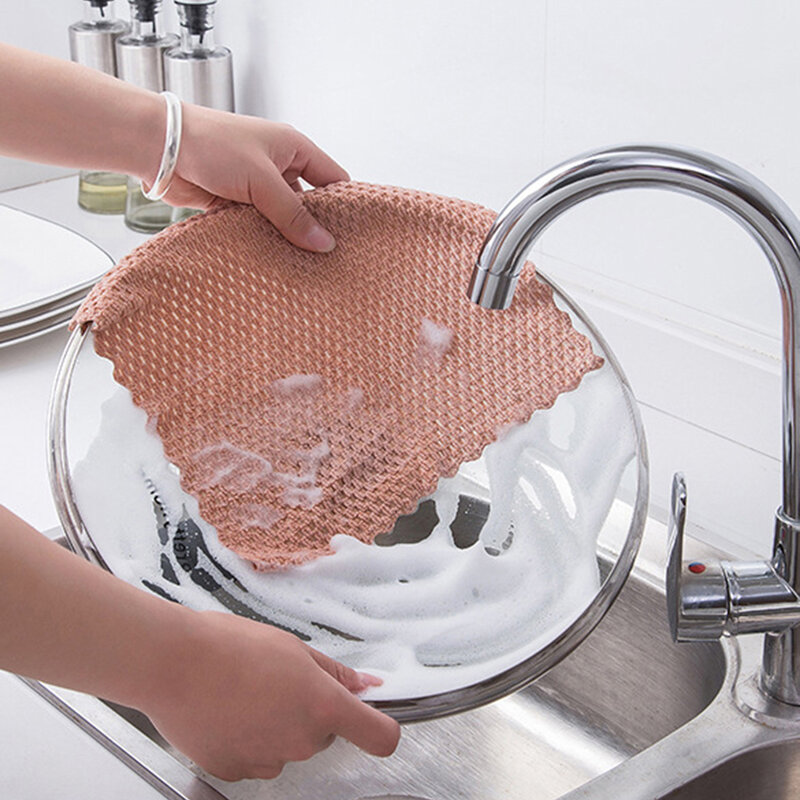 Pano de limpeza de microfibra anti-lubrificante, panos de limpeza eficiente e super absorvente, para casa, lavar louça, toalha de limpeza de cozinha