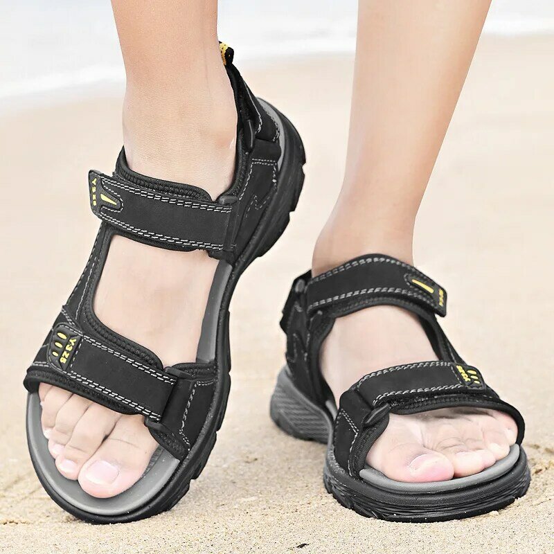 Sandalias de cuero casuales para hombre, zapatillas romanas transpirables, ligeras, para caminar al aire libre, talla grande, para verano, 2021
