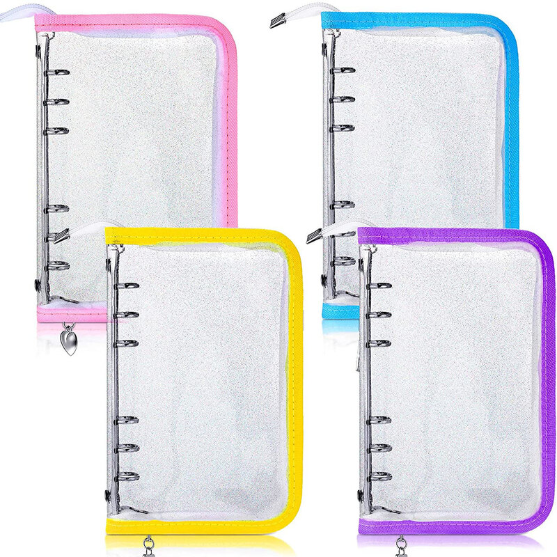 A6 Size 6 Ring Binder Cover PVC Zipper Binder Transparent Waterproof Bag Suitable For Refillable Binder Notebook