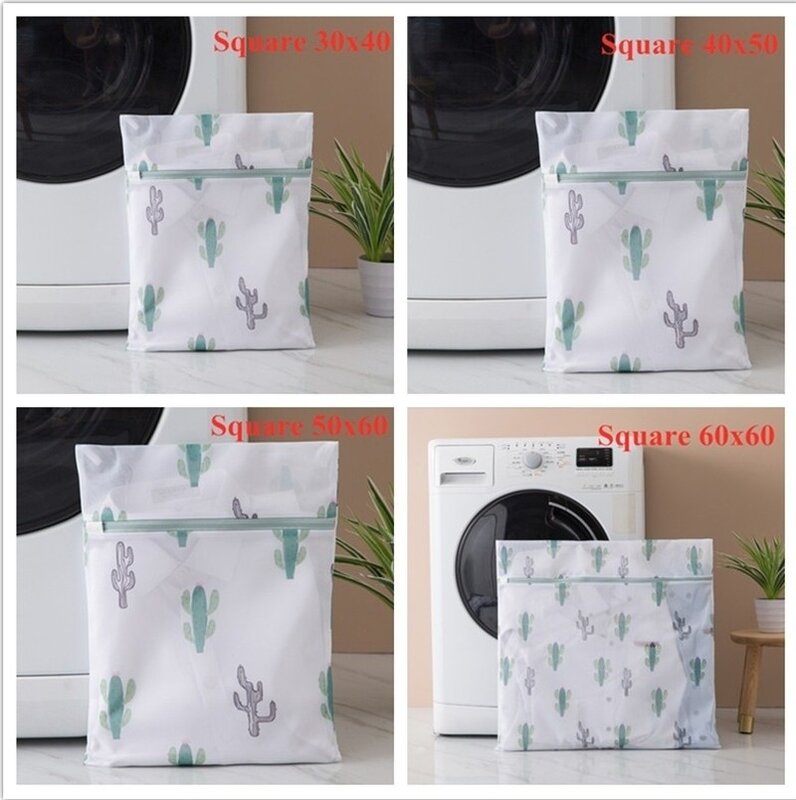 Bolsa de lavandería con estampado de Cactus de malla fina blanca, bolsa de almacenamiento de poliéster espesante, antideformación, lavado de sujetador, 6 tipos