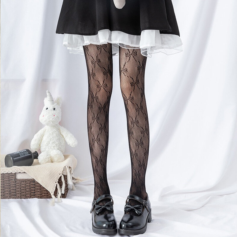 Celana Ketat Wanita Seksi Di Atas Lutut Pantyhose Renda Lucu Lolita Fashion Stoking Pelayan Jepang Kawaii Bagus Untuk Peregangan Putih/Hitam 1 Buah
