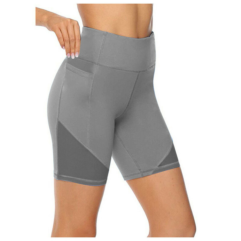 Gym jogging correndo shorts sólido yoga shorts mulheres cintura alta levantamento empurrar para cima apertados esportes bolso treinamento de fitness curto pant