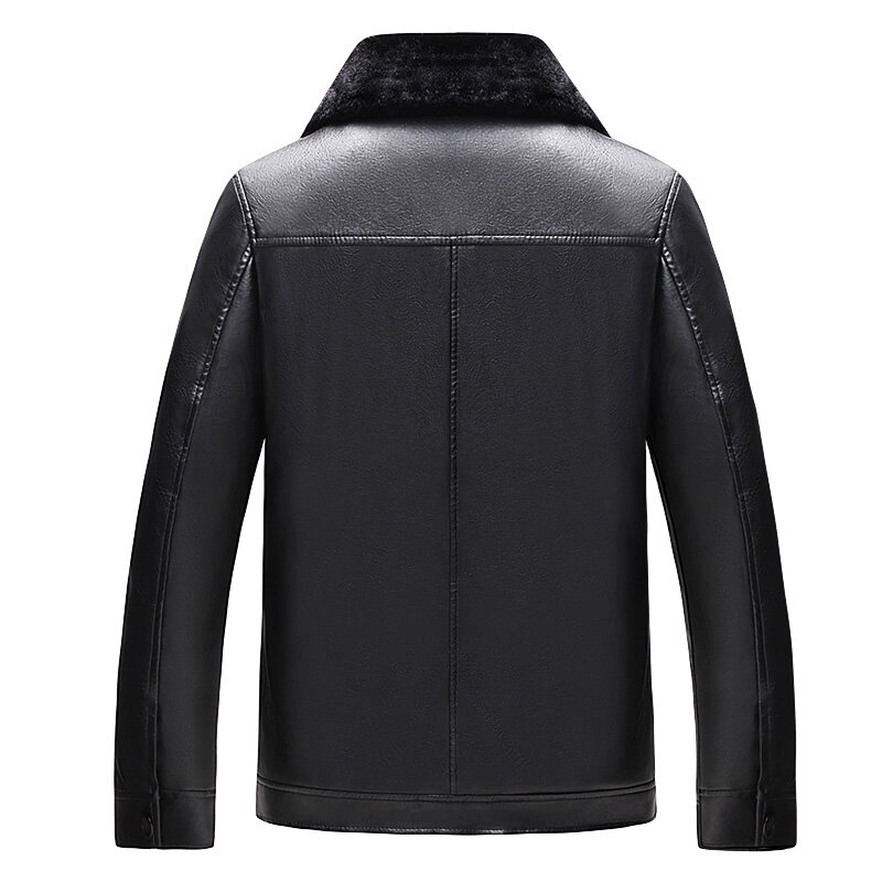 ChangNiu 2019 Fashion Leather Jackets For Male Black Solid Full Sleeve Zipper Autumn Winter Warm PU Leather Faux Fur Inside