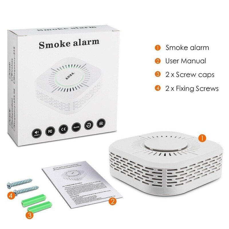 433MHz Wireless Smoke Detector Fire Security Alarm Protection Smart Sensor for  Home Automation Works with RF Bridge